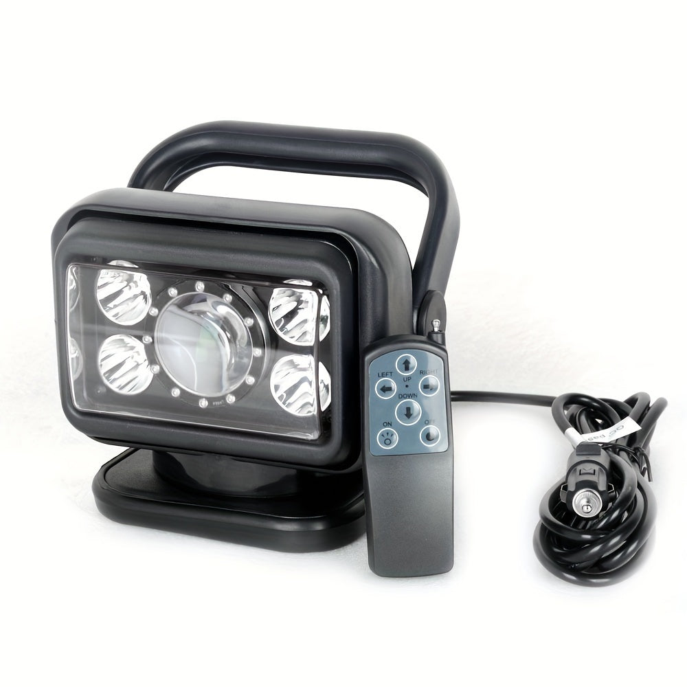 Handheld LED searchlight 7-inch 70W 360° rotating remote control work light - 12-24V compact off-road lighting, suitable for SUVs, ATVs, trucks, boats, hunting and fishing, with car plug power supply, remote control lamp