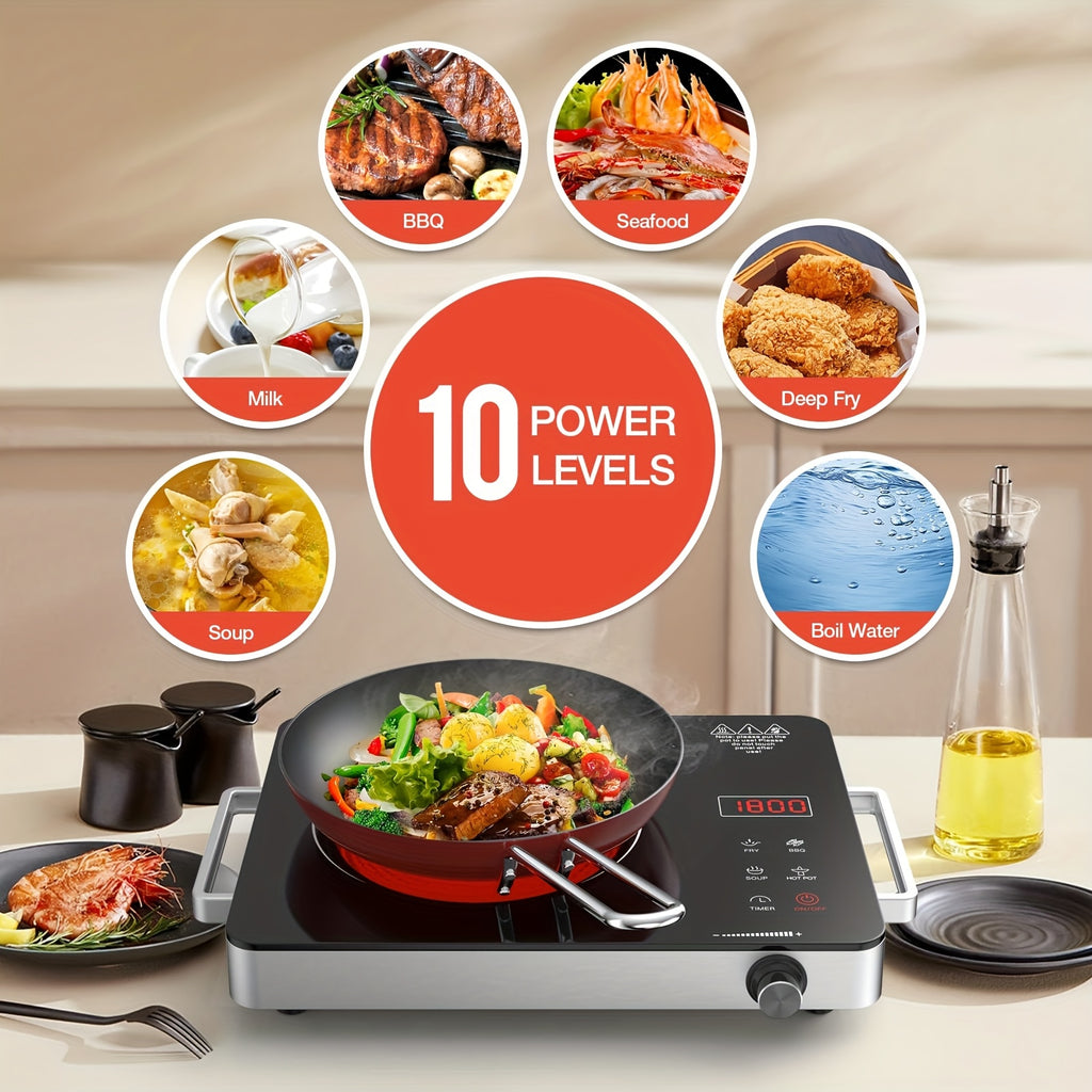 Electric Stove, Portable Single Burner Cooktop with Plug, Hot Plate Countertop Stove, 110V Infrared Burner, Child Safety Lock, Timer, Touch & Knob Control