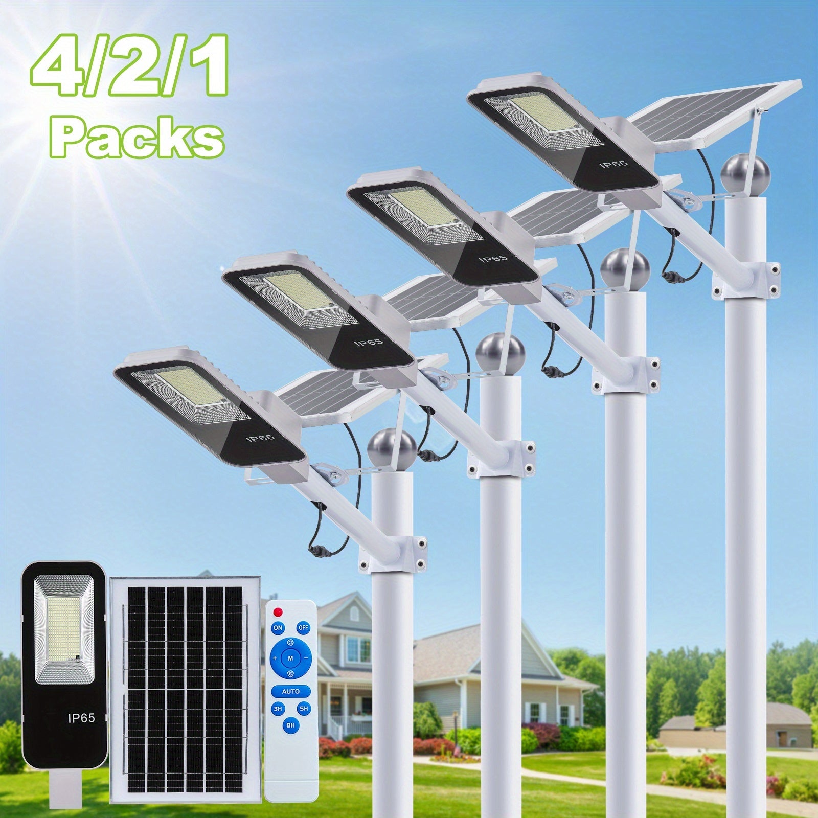 4/2/1 Pack Solar Street Light with Mounting Bracket, Dimmable LED Smart Light, 13.78-Inch Expanded Solar Panel Efficiently Collects Solar Energy, Long Distance, Light Sensor Activation, Fully Solar Powered, Energy Saving, Suitable for Harsh Weather