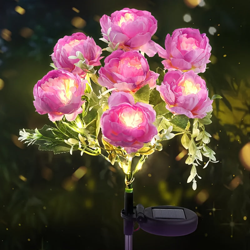 Solar 7-Head Rose Flower Light Outdoor Artificial Flower Light Solar Garden Light Outdoor Decoration for Courtyard, Garden, Path, Backyard, Lawn Ground Insert Light