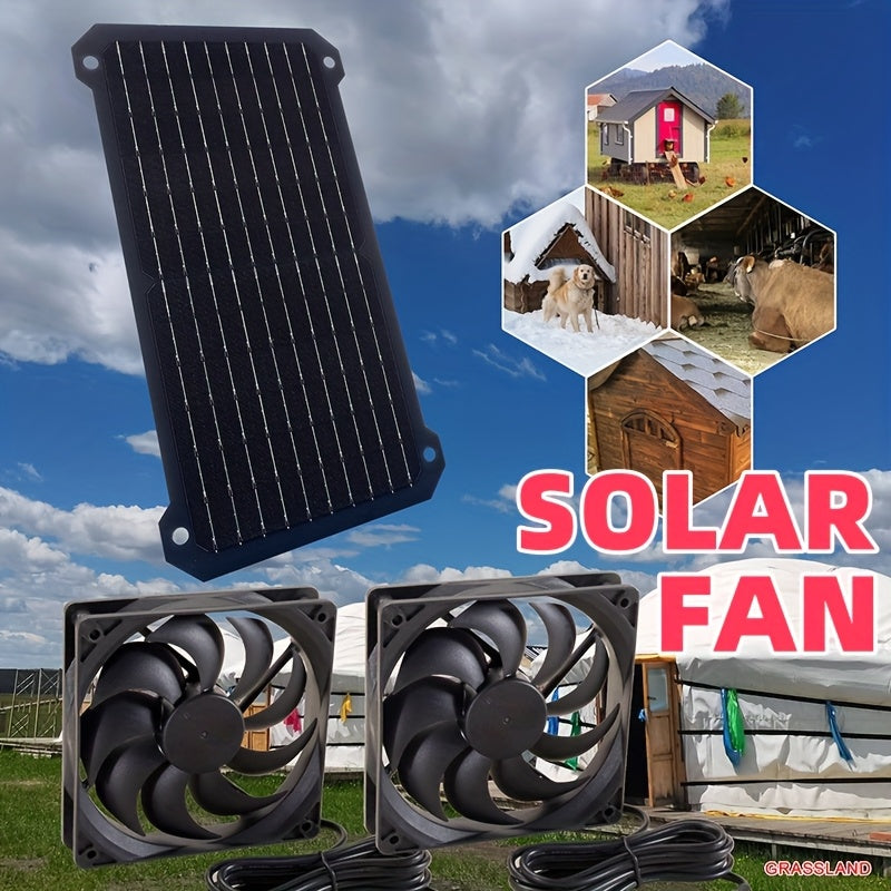 Solar Panel & Solar Fan Set, 20W Black Dual Fan, Solar Powered Outdoor Air Circulation Ventilation Exhaust Kit, Suitable for RV Travel, Camping, Pet House, Window, Chicken Coop, Greenhouse, Shed