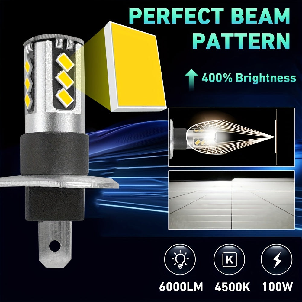 2Pcs 400% Super Bright LED Headlight and Fog Light Bulbs H4 H7 H11 H1-O78, 6000LM Super Bright 4500K White 100W, Enhanced Visibility, Safe Driving, Easy Installation, Suitable for Various Vehicles, Plug-and-Play Headlights
