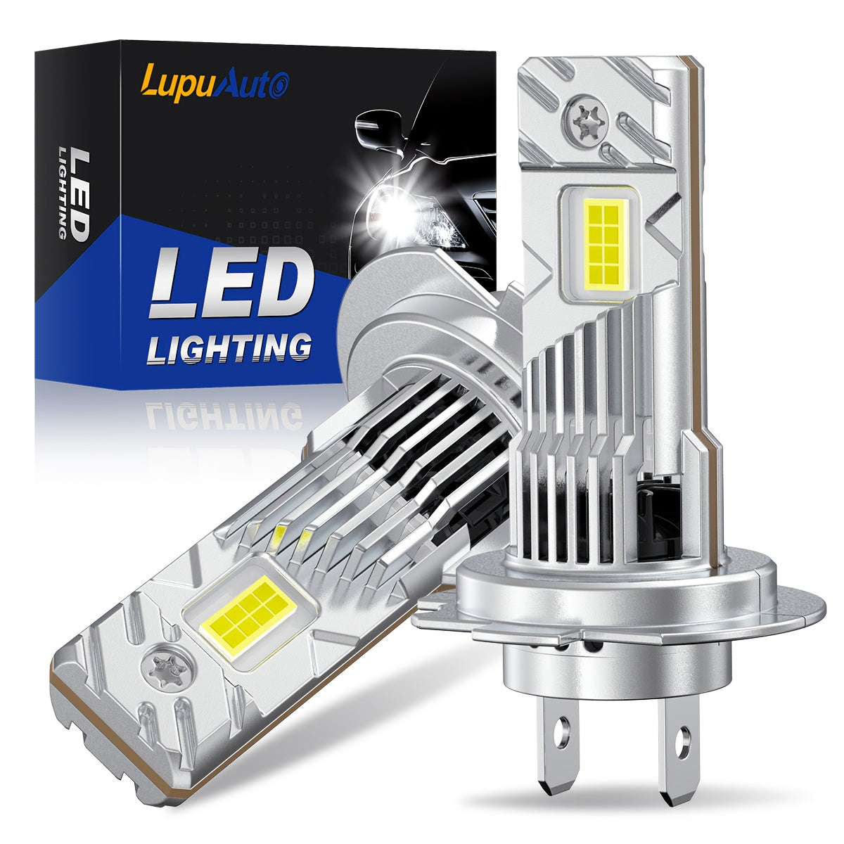 LupuAuto 2Pcs H7 LED Headlight Bulbs, 120W High Power, 4300K/6500K Super Bright White Light, 30,000 Lumens, 1:1 Mini Size Design, Plug-and-Play, Wireless H7 Car CANBUS Light, 12V, No Battery Included