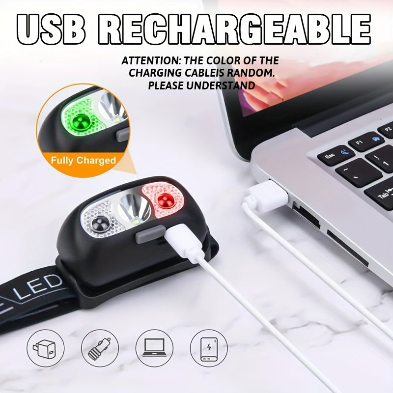 1Pc Mini Rechargeable Powerful Induction Headlamp, Smart Wave Motion Sensor Head Flashlight, USB Rechargeable Searchlight, Ideal for Fishing, Hiking, Repair and Emergency Lighting