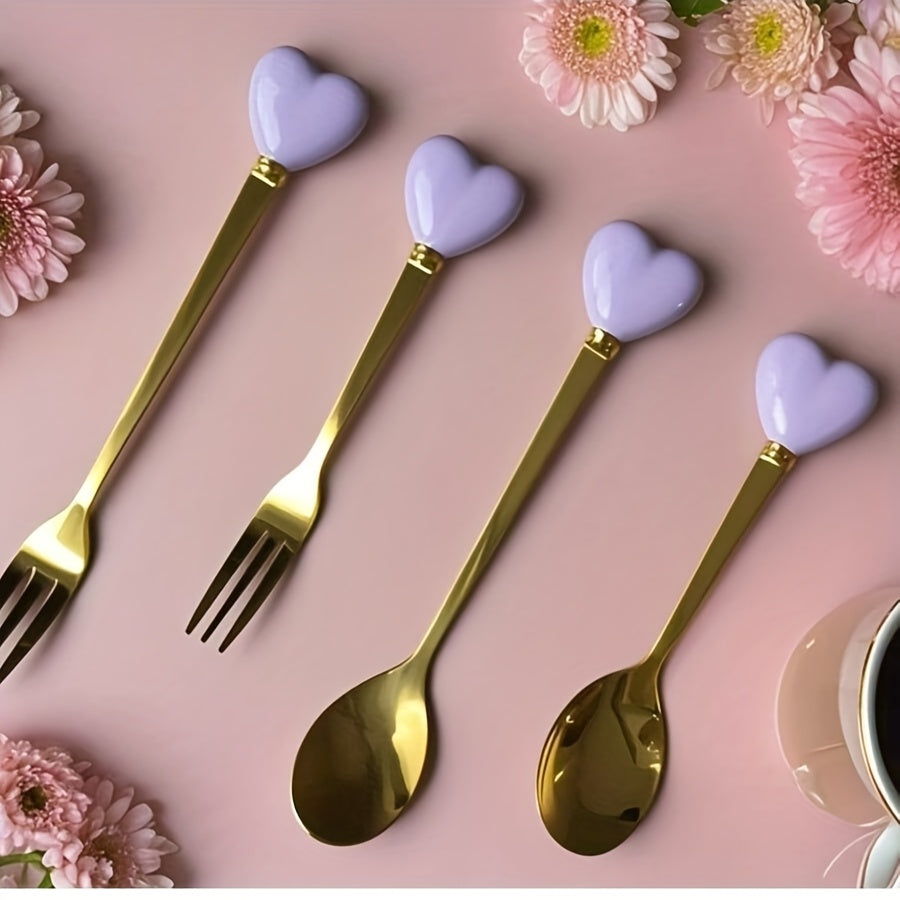Luxury Stainless Steel Fork Spoon Set (2/4 Pieces), Fashion Tableware, Perfect for Afternoon Tea, Wedding, Cafe, Ideal Gift for Women, Travel Essential, Colorful Ice Cream Dessert Spoon for Summer Cake Yogurt