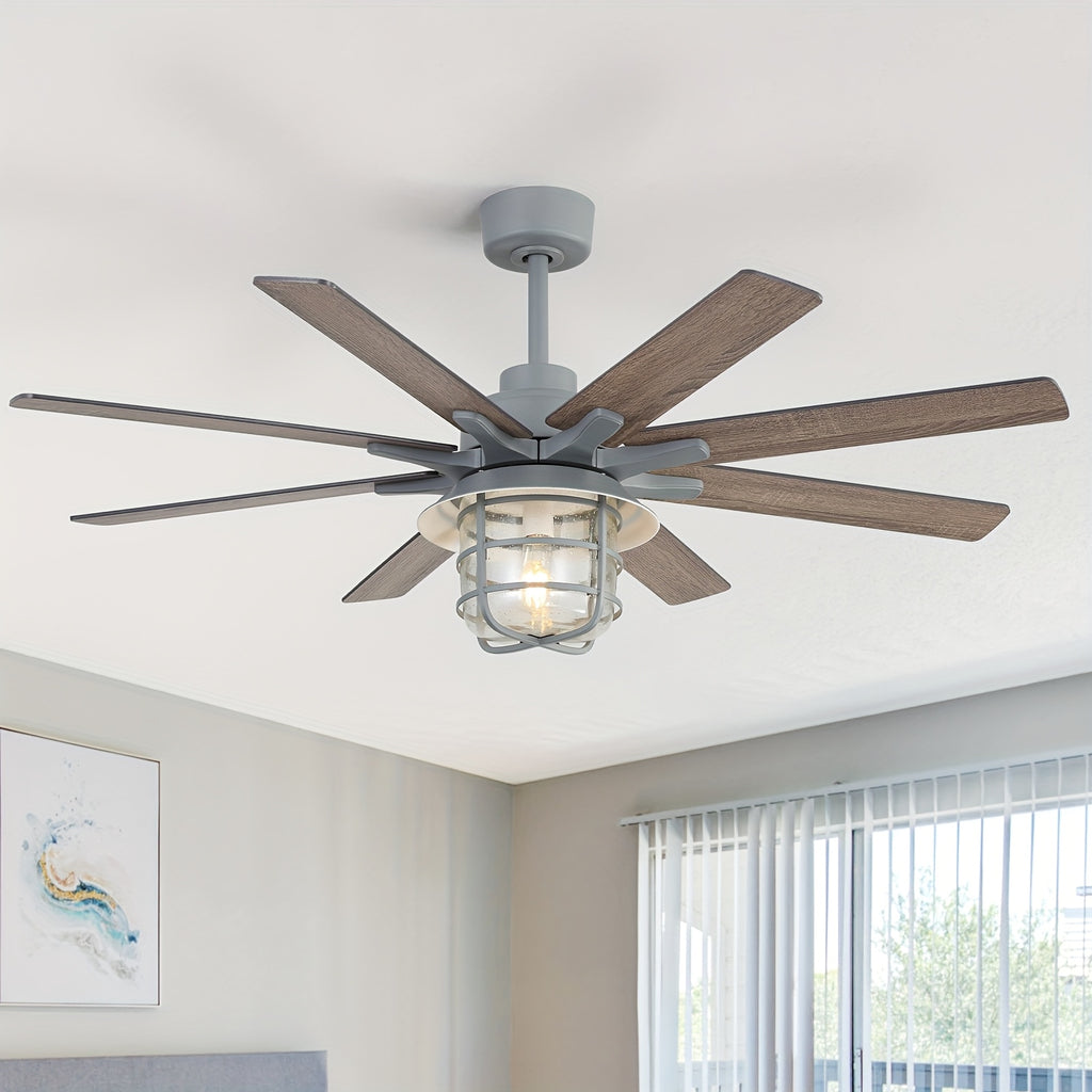 Sofucor 52" Large Ceiling Fan with Light & Glass Shade, Premium Cement Gray, Smart Ceiling Fan with Light, Remote Control, DC Motor, 1/4/8H Timer, Indoor/Outdoor for Living Room, Kitchen, Bedroom