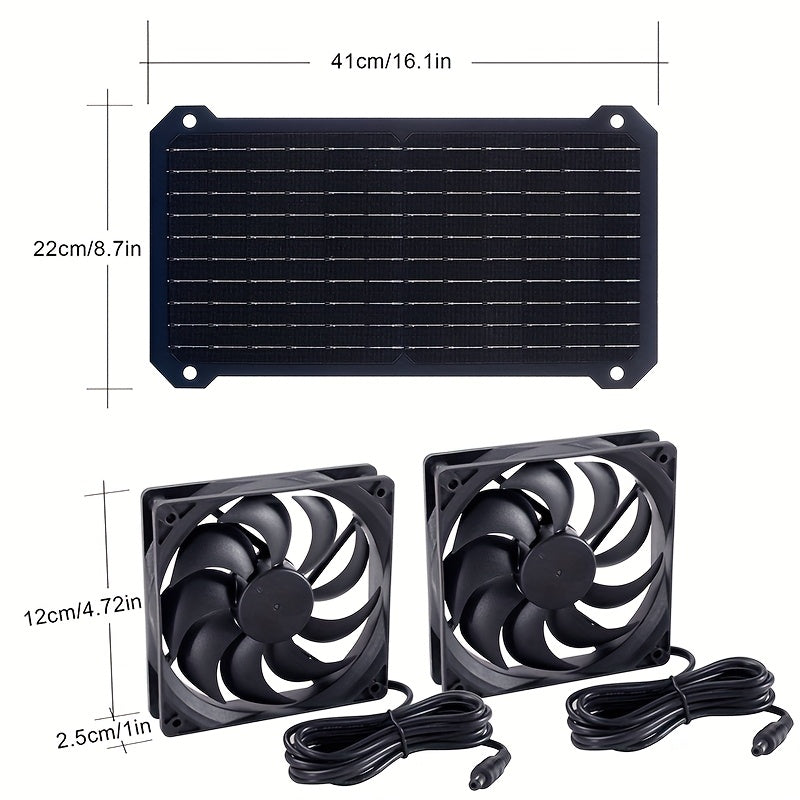 Solar Panel & Solar Fan Set, 20W Black Dual Fan, Solar Powered Outdoor Air Circulation Ventilation Exhaust Kit, Suitable for RV Travel, Camping, Pet House, Window, Chicken Coop, Greenhouse, Shed