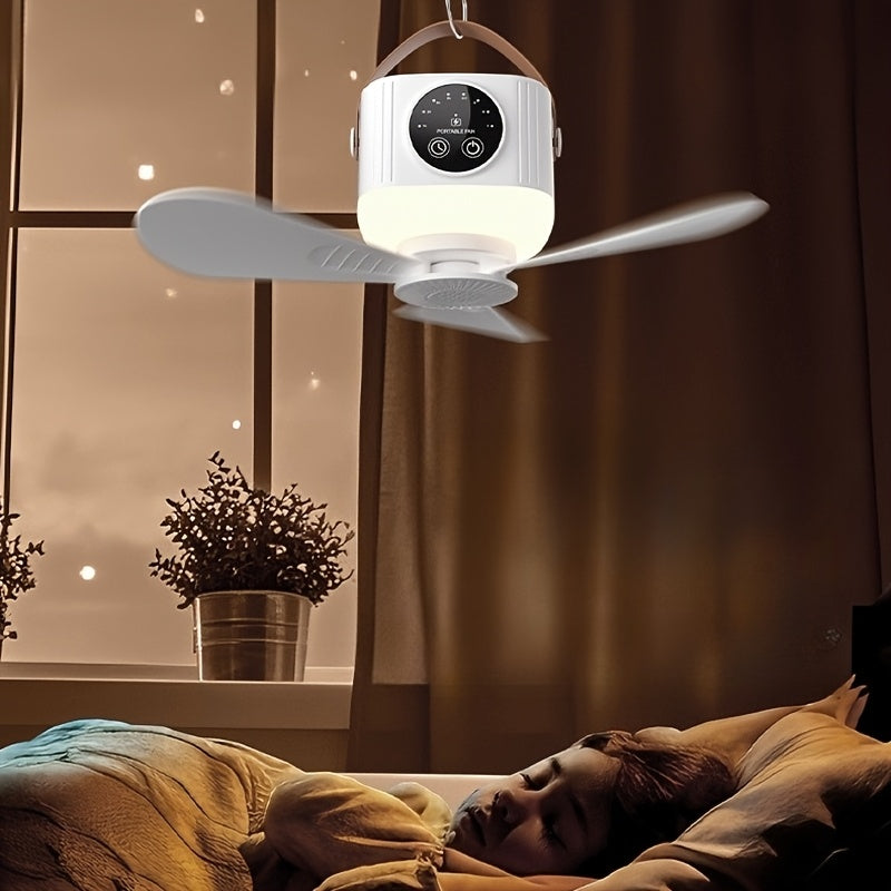Portable Hanging Air Circulation Fan, USB Rechargeable Quiet Fan, 4 Speed Levels, 3 Night Light Modes, Hanging Wall Mount Desktop Placement Available, with Mosquito Repellent Strip