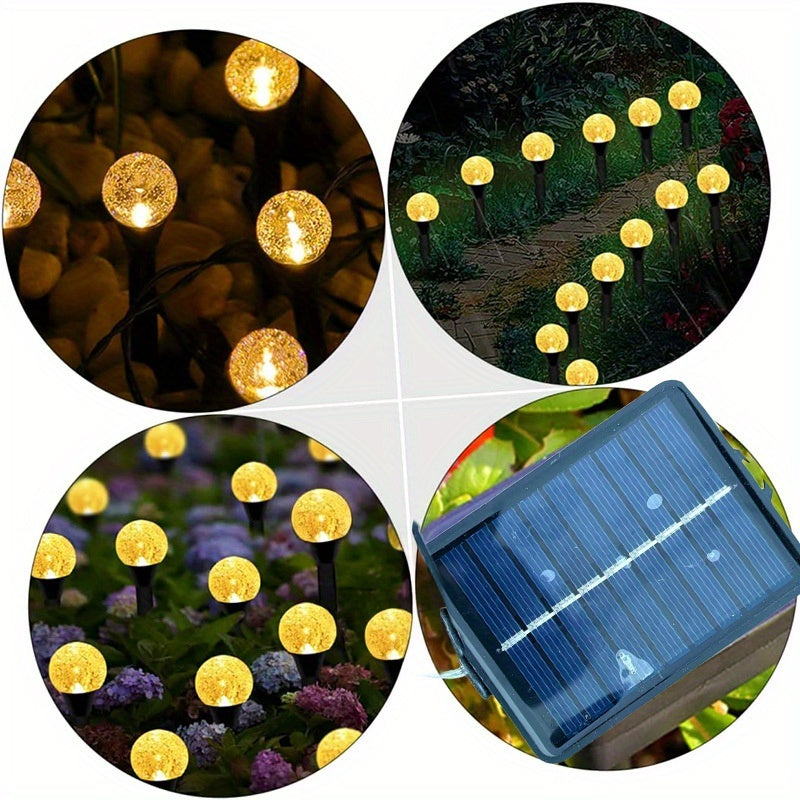 20 LED太阳能花园灯，10 LED太阳装饰灯，IP44防水，8种灯光模式，适用于庭院、草坪、别墅花园、走道、节日派对氛围照明，适用于多种环境，便携式安装，暖光/彩色/白光