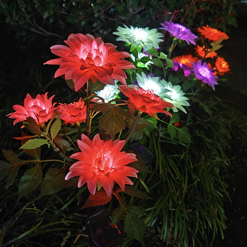 3-Piece Mixed 5-Head Solar White Light Dahlia Flower Light, Suitable for Holiday Garden, Patio, Lawn, Corridor and Other Scene Decoration