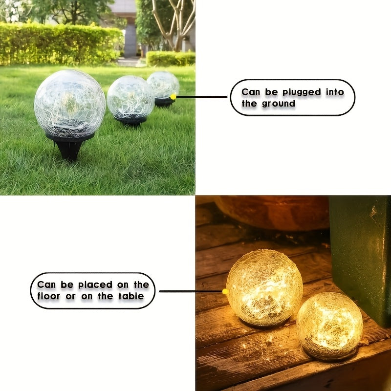 Solar Cracked Glass Sphere In-Ground Light, Outdoor Courtyard Lawn Ground Insert Light, Indoor Tabletop Ambient Decorative Light, Waterproof Landscape Light, 2-in-1 Solar Powered Night Light