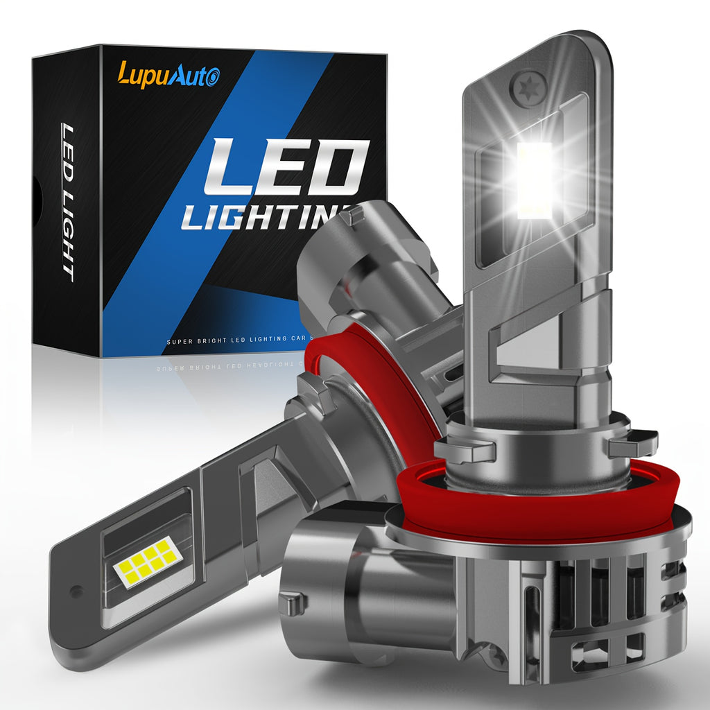 Lupu Auto 2-Pack High Power H8 H9 H11 H16 LED Car Headlight Turbo Fog Light 6500K White 12V Diode High/Low Beam Bulb with Fan Super Bright Driving Light, LED Headlight Bulb, 3570 CSP Chip, Easy Installation Plug-and-Play, No Battery Needed