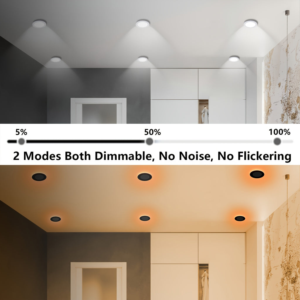 6/10pcs Pot Lights LED 4-Inch Recessed Lighting with Night Light, Dimmable and 5CCT Selectable, Lumiere Encastre Plafond, Slim Downlight 9W, CETL