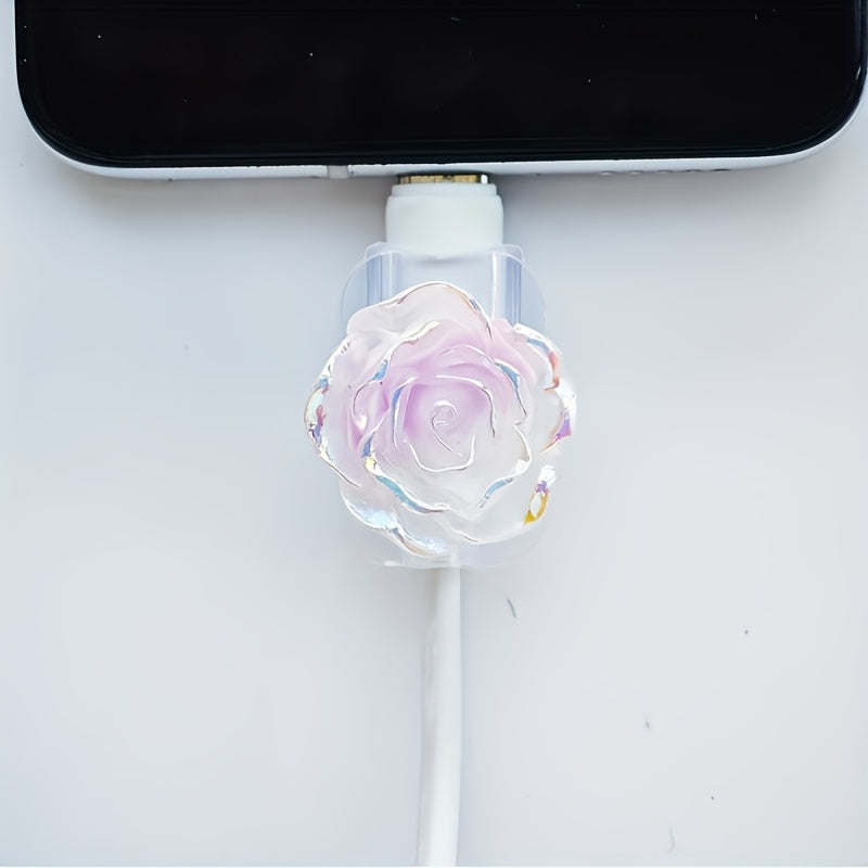 Cute Two Color Rose Phone Charging Cable Case | No Batteries Required, USB Connector, Universal Charger, Ideal for Birthday, Wedding, Valentine'S Day, Graduation, New School, Father'S Day, Christmas, Halloween - Data Cable Protection Set