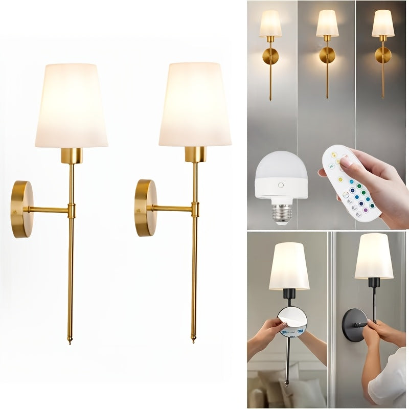 Modern Style Wireless Wall Light Set (2-Pack), Rechargeable Bulb with Remote Control - Adjustable Brightness / Color Temperature, Suitable for Easy Installation, Semi-Flush Mount Design, Suitable for Office