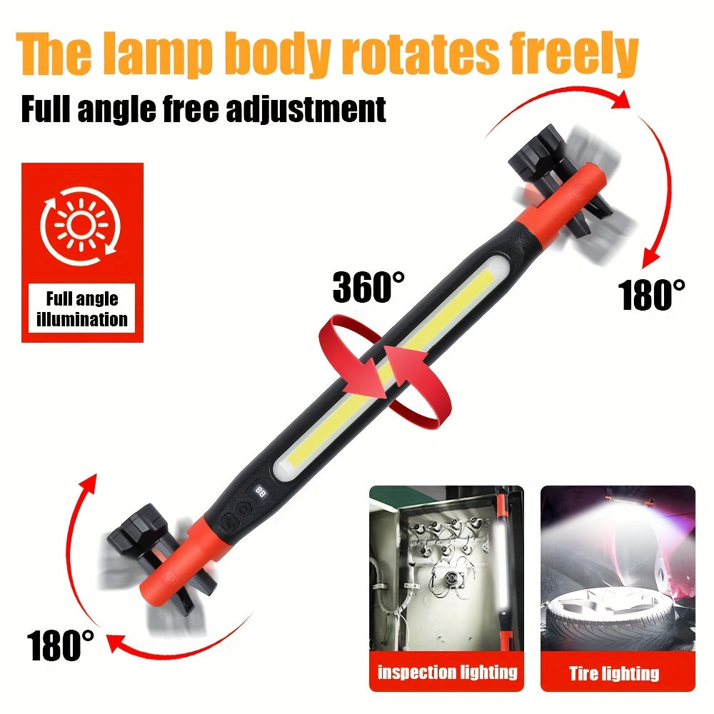 Kemielus Rechargeable LED Work Light Bar Magnetic Base IP44 Off-Road Vehicle Lamp High Lumens Portable Cordless Flashlight for Inspection Workshop Outdoor Emergency