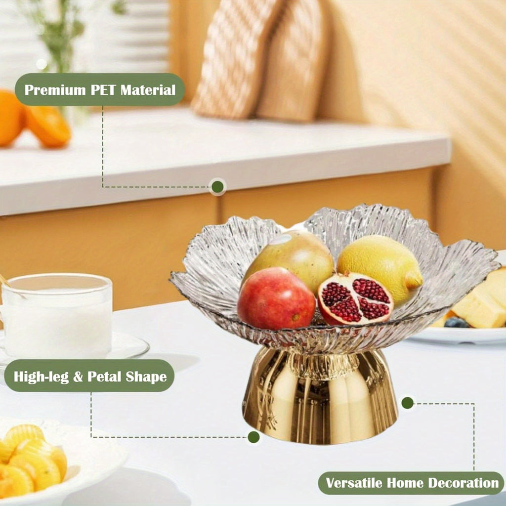 LDQ Elegant Oval Fruit & Snack Stand with Tray - Large Capacity Leaf-Shaped Rim, Sturdy Lightweight Plastic Party Tray, for Kitchen, Dessert Table, Wedding, Party - Space-Saving Multi-Functional Fruit Bowl & Event Utility (Pet-Friendly)