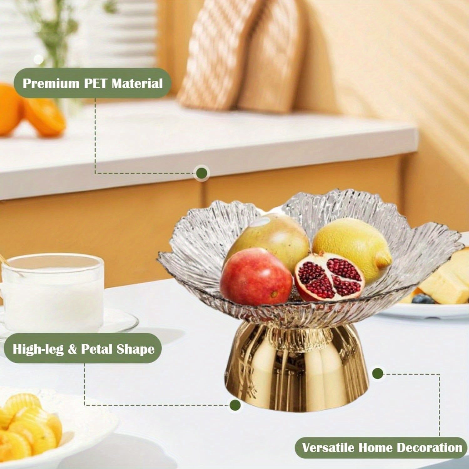 LDQ Elegant Oval Fruit & Snack Stand with Tray - Large Capacity Leaf-Shaped Rim, Sturdy Lightweight Plastic Party Tray, for Kitchen, Dessert Table, Wedding, Party - Space-Saving Multi-Functional Fruit Bowl & Event Utility (Pet-Friendly)