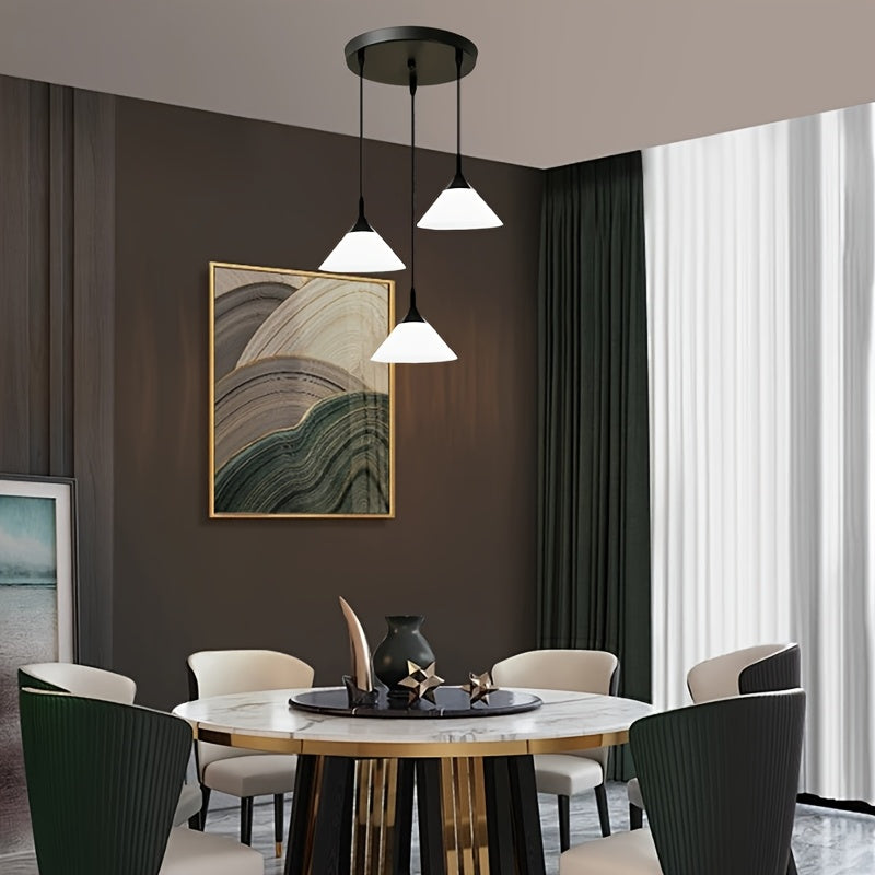 Iron and Plastic Lampshade Dining Room Pendant Light, Nordic Table Bar Light, 3-Head Kitchen Island Pendant Light, E27 Socket, Bulb Not Included