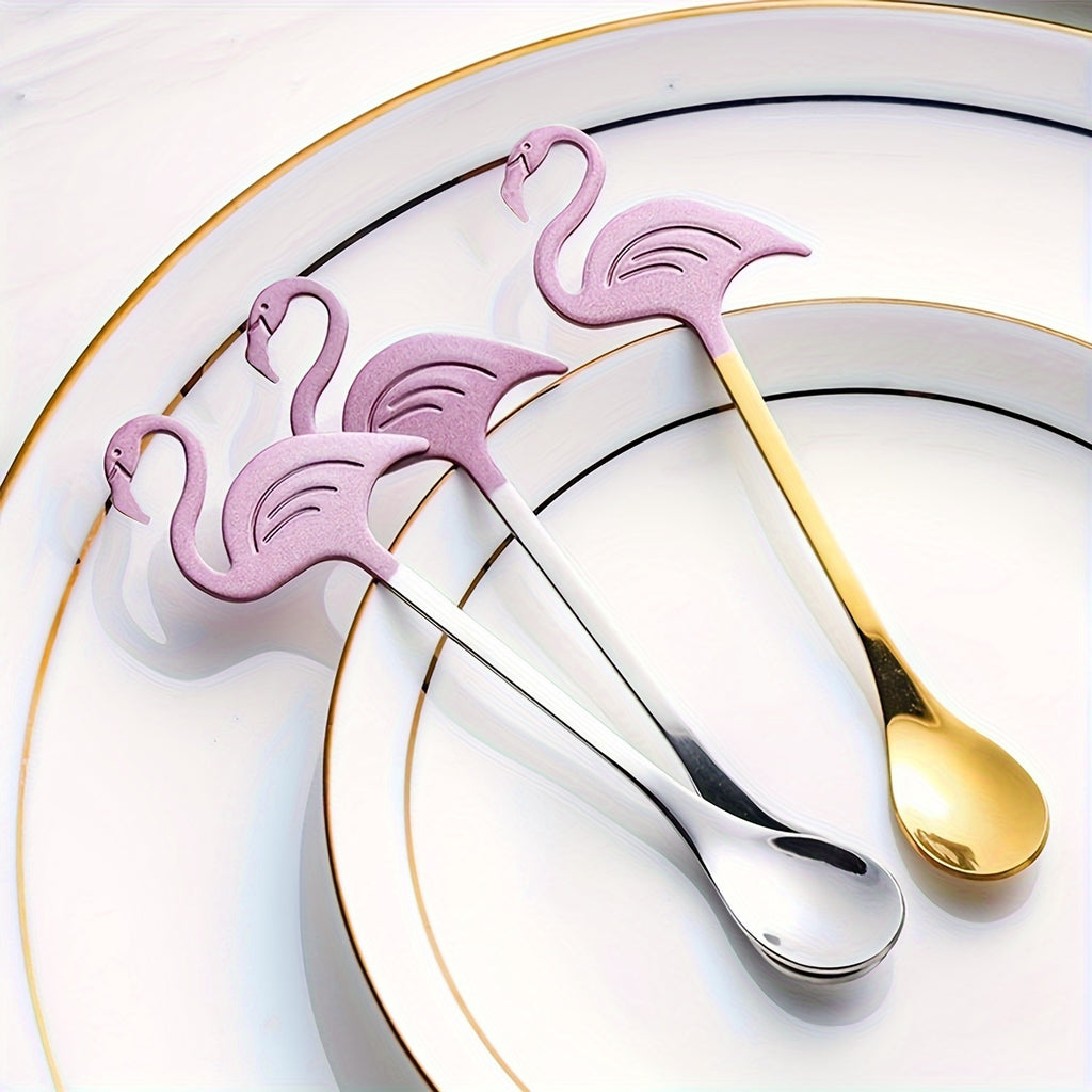 2 Flamingo Spoons, 5.1 Inches, Animal Spoon, Stainless Steel Dessert & Coffee Stirring Spoon, Tea Spoon, Tableware, Kitchen Accessory