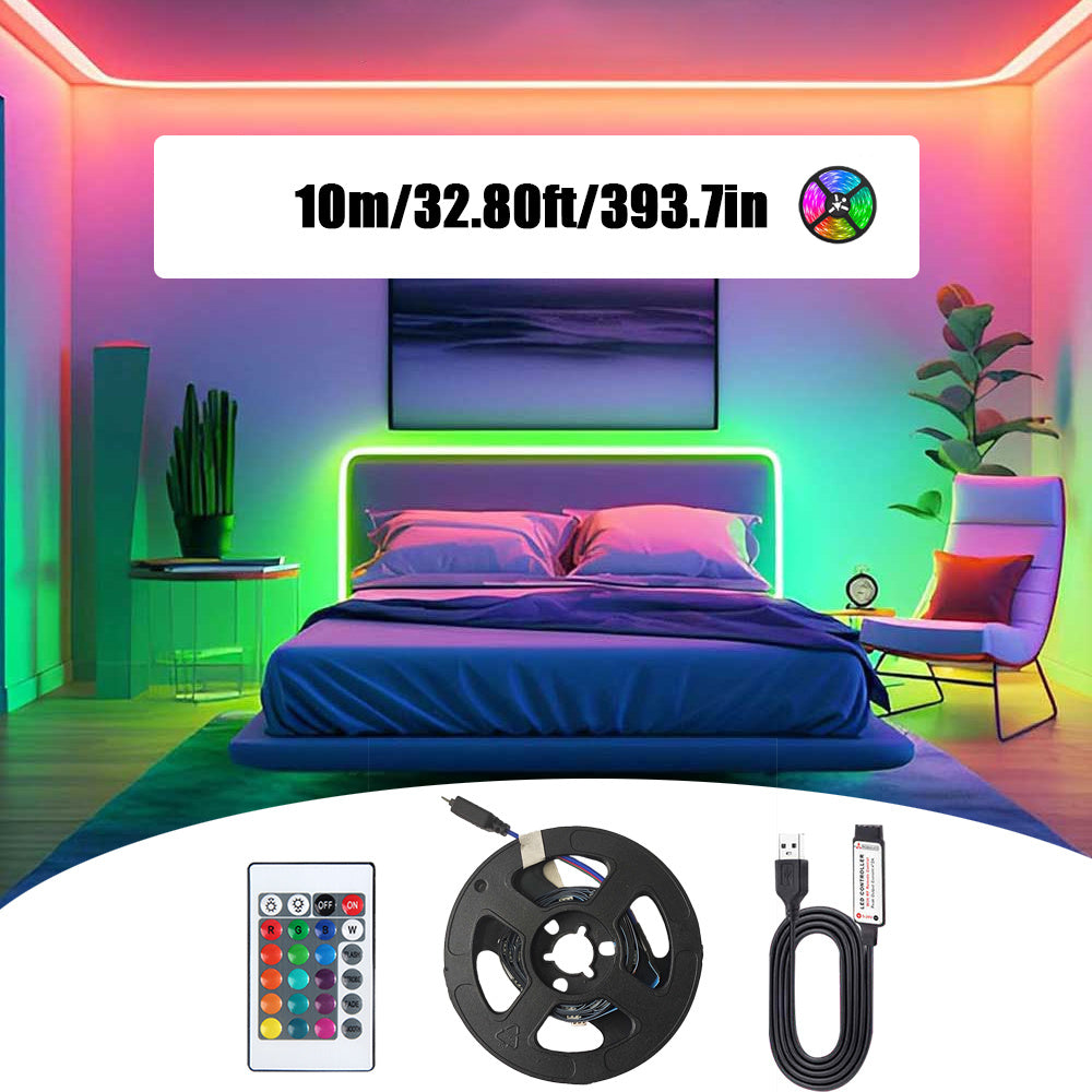 RGB 5050 LED灯带配24键控制器，变色发光LED灯串，39.37英寸至1574.8英寸LED灯带，适用于卧室、厨房、电视背景墙及节日装饰（圣诞节、万圣节、生日）