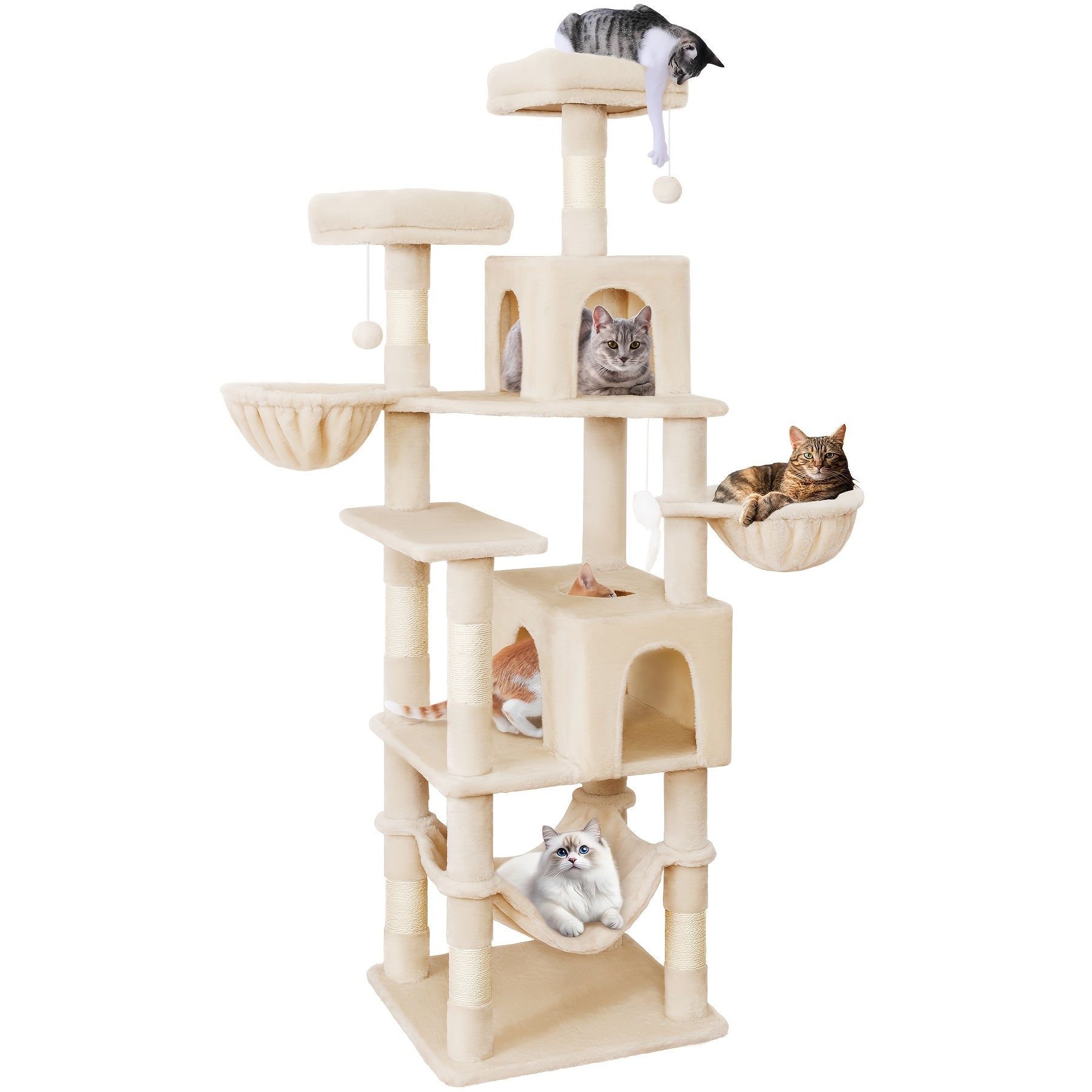 AMHANCIBLE 71/84 英寸猫树，适用于大型猫咪的猫树塔，带猫抓柱、栖息处、猫屋、悬挂玩具、猫树塔，弹簧