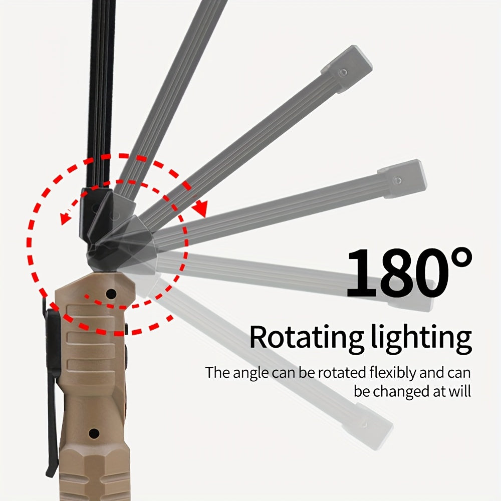 1 Portable LED Flashlight, USB Rechargeable Handheld Light, Foldable COB Work Light with Magnet & Hook, Rotatable Tent Light, 7-Mode 18650 Camping Light, Supports USB Output & Battery Level Indicator