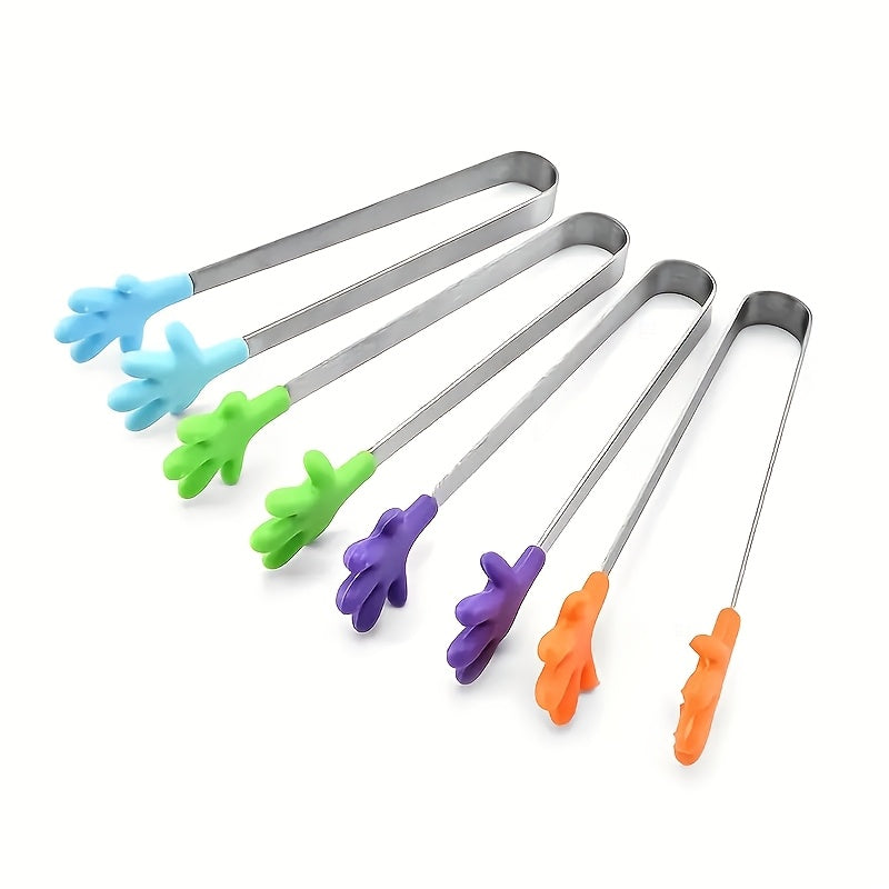 One Silicone Mini Tongs - 5-Inch Handle, Colorful Small Clips for Food, Ice Cubes, Fruit, Sugar, BBQ, Kitchen