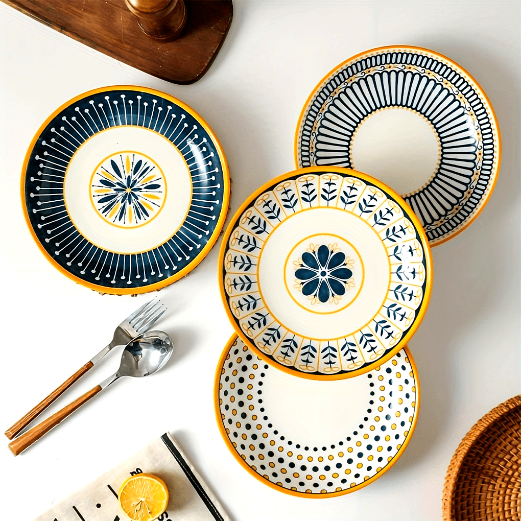2pcs, 8-Inch Ceramic Bowls, Mixed Colors, Creative Shallow Soup Bowl, Pasta Bowl, Dessert Plate, Large Salad Bowl for Home Kitchen & Restaurant, Kitchenware, Tableware Accessories