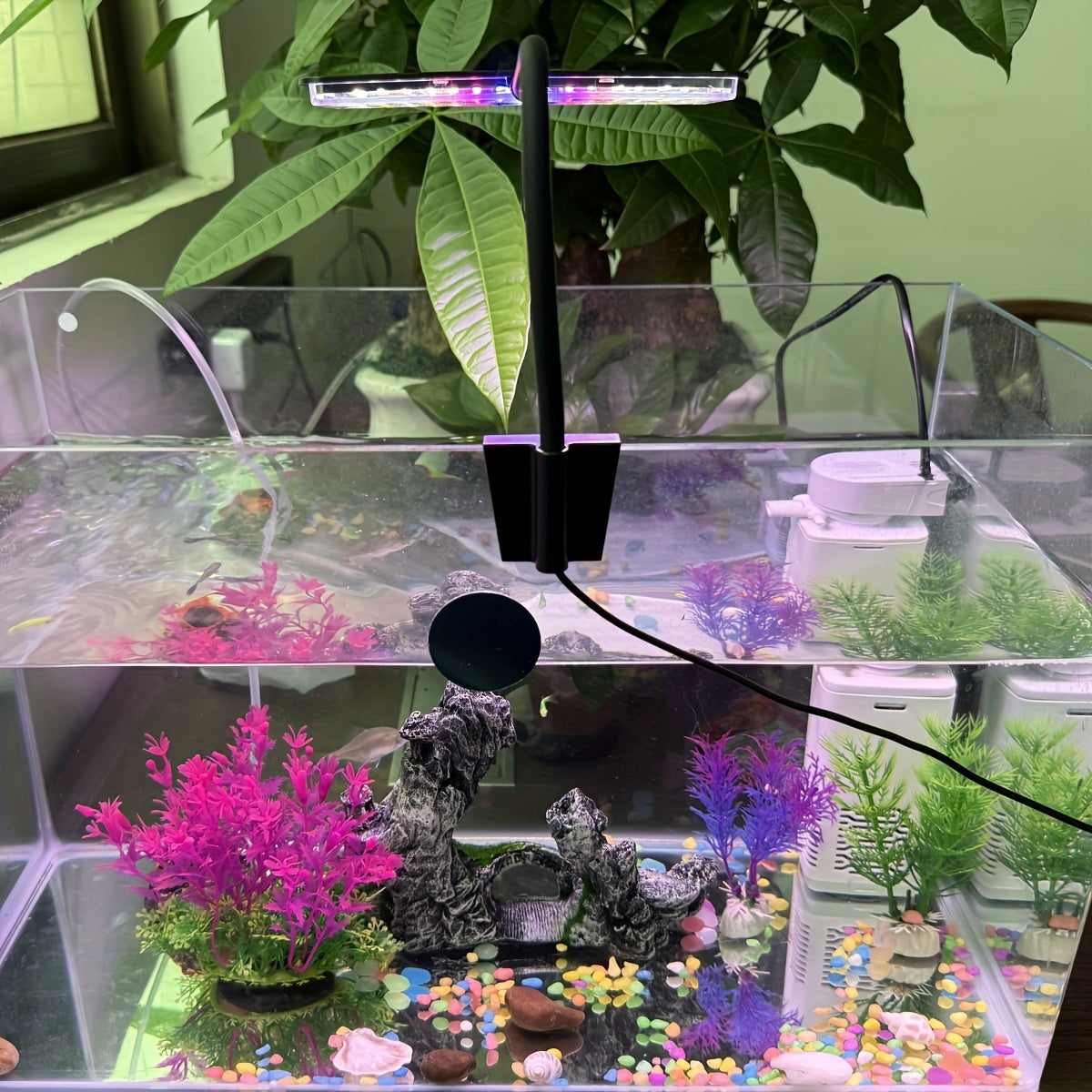 3-Color LED Aquarium Light, 60 Beads Color Changing Fish Tank Light & Smart Plant Lighting, 360° Gooseneck Aquarium Lamp for Freshwater & Saltwater Tanks, Mini Fish Tank Landscape Decor Light