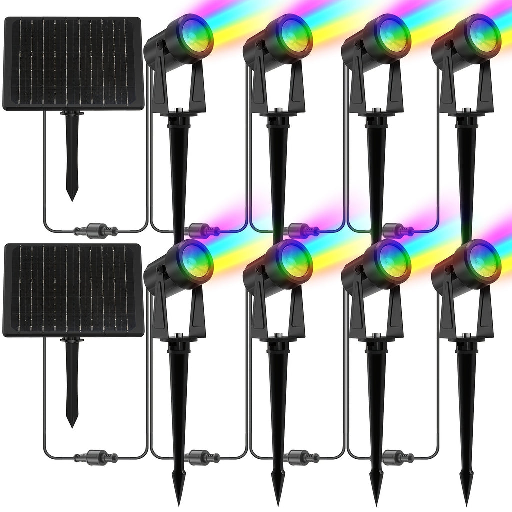 Solar Landscape Spotlight, Outdoor Auto On/Off Solar Spotlight, Courtyard Lighting for Patio, Garden, Lawn, Plants, Trees, Walls, Fences, 4 Pack / 8 Pack, Multiple Colors Available (Black Cable), IP65 Protection Rating