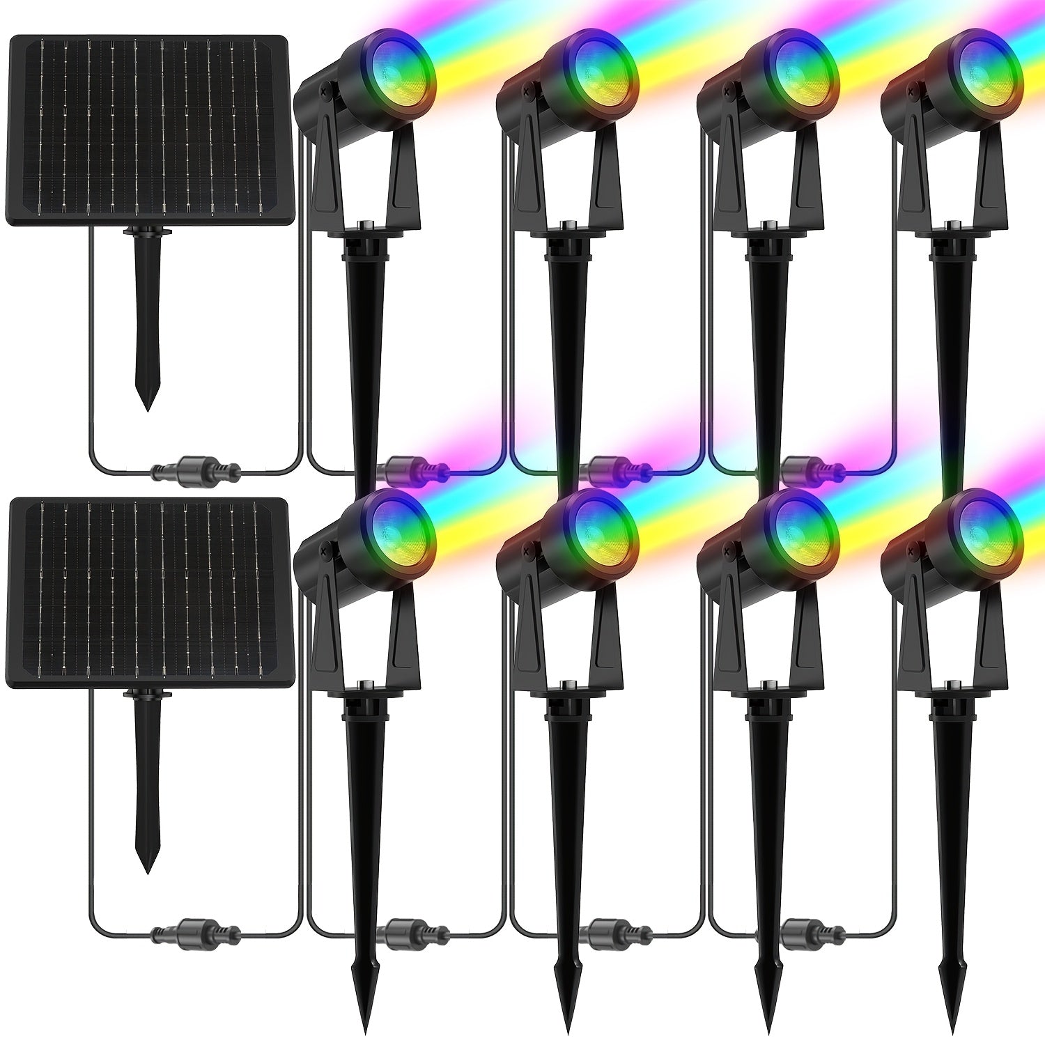 Solar Landscape Spotlight, Outdoor Auto On/Off Solar Spotlight, Courtyard Lighting for Patio, Garden, Lawn, Plants, Trees, Walls, Fences, 4 Pack / 8 Pack, Multiple Colors Available (Black Cable), IP65 Protection Rating