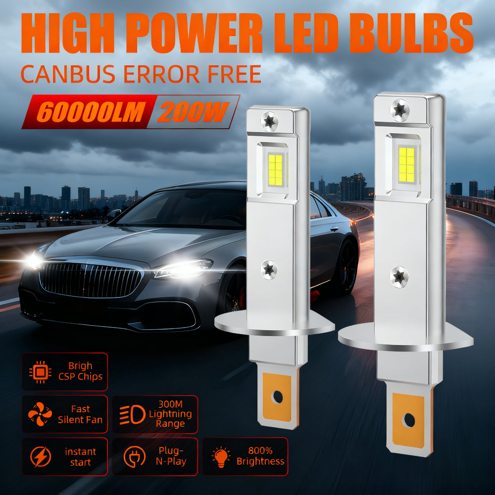 2 High Power CSP Chip LED Car Lights Canbus Error-Free 200W 60000 Lumens High Brightness LED Bulbs, Equipped with Fast Silent Cooling Fan, 300m Stable Illumination Distance, Plug-and-Play, 800% Reliable Brightness