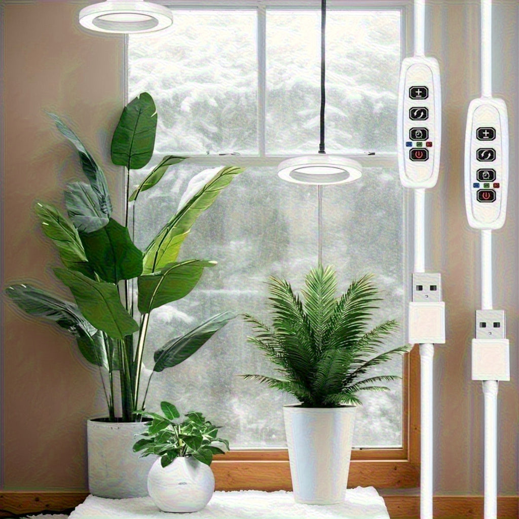 VVIA可调光全光谱LED植物生长灯 - USB供电可调节/户外植物灯，适用于室内植物、幼苗、温室、阳台花园 - 便携式插电式光合促进灯（无需农药）