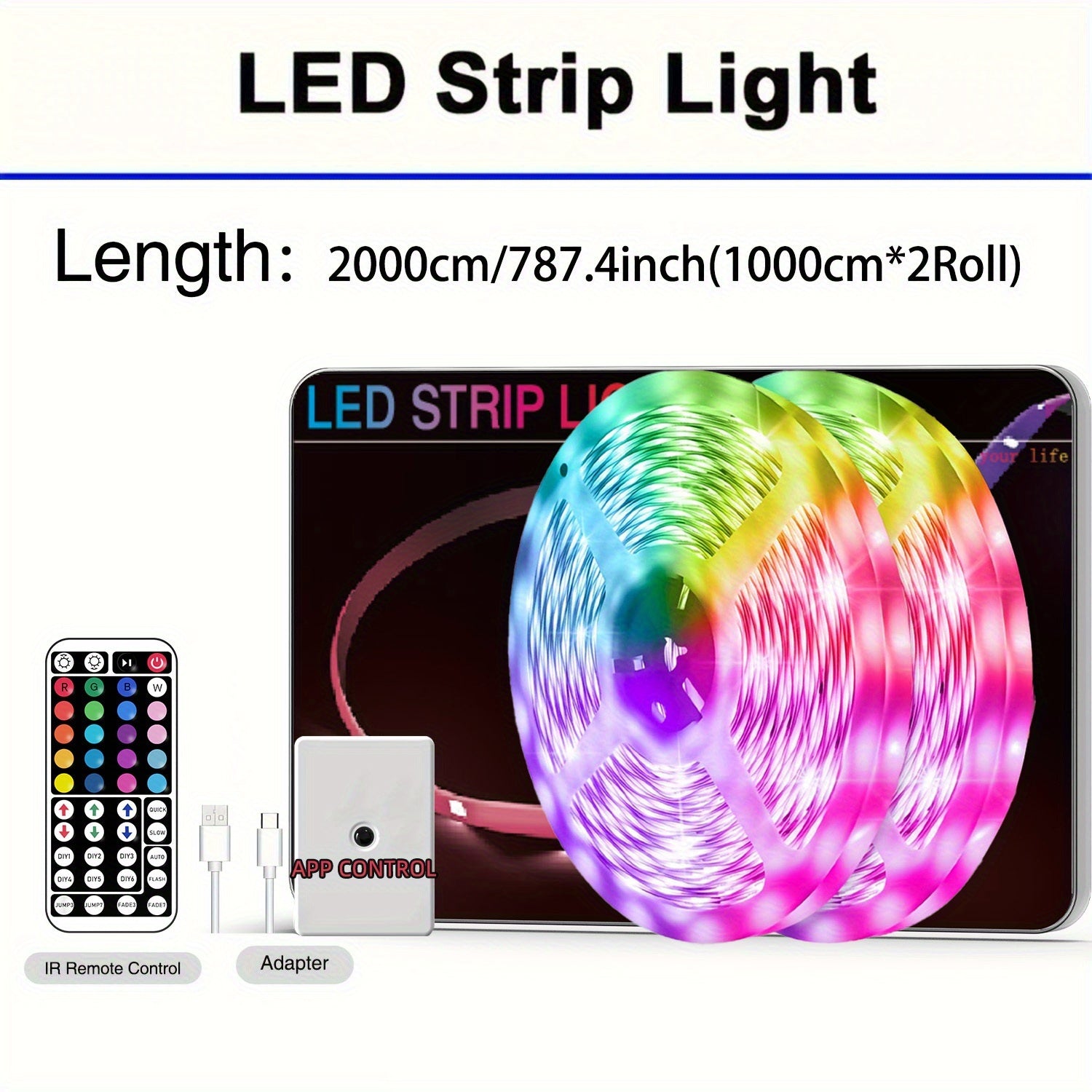 100英尺 RGB LED灯带，带App和遥控器，可同步音乐实现动态颜色变化，非常适合装饰卧室、厨房、派对