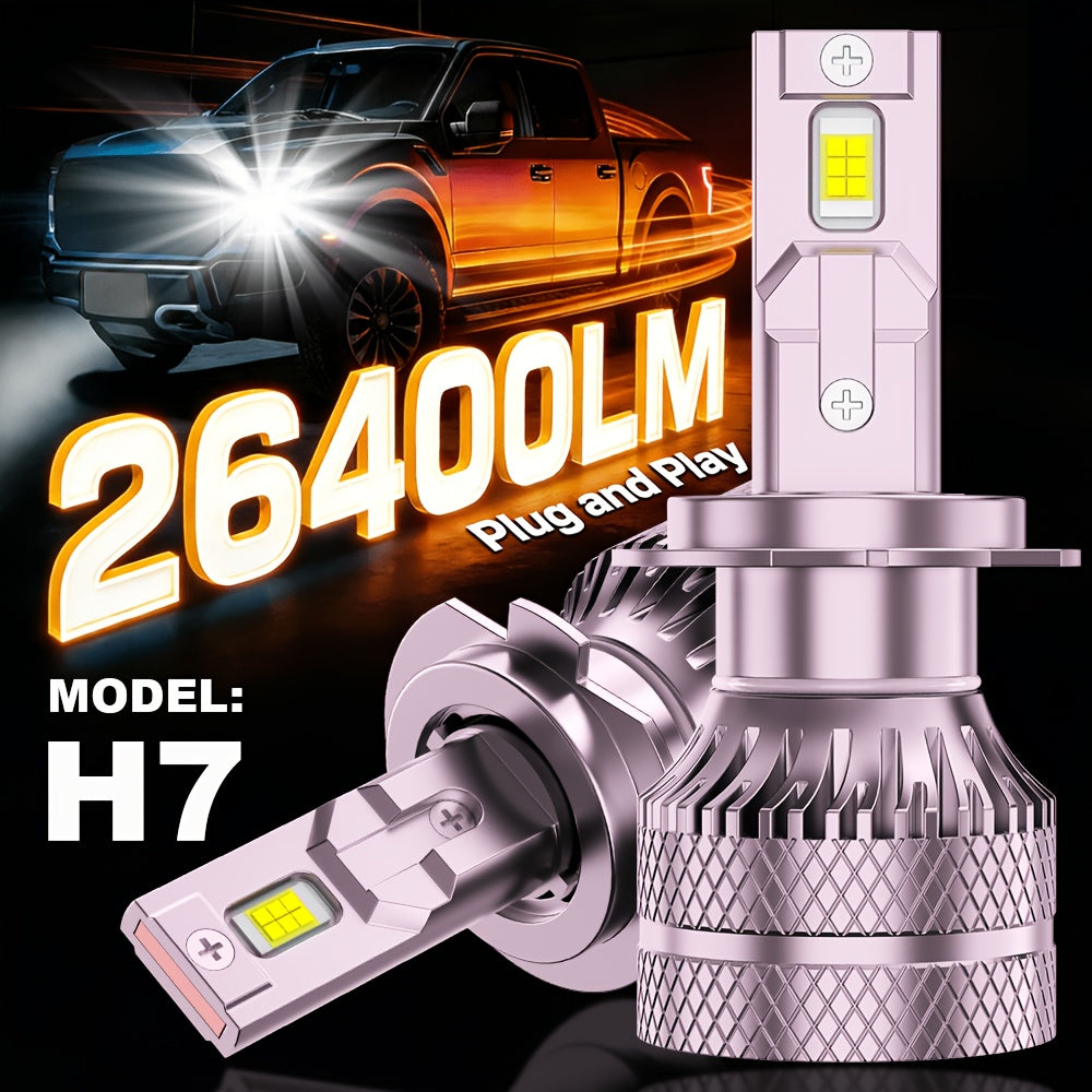 2 LED Headlight Bulbs, 26400LM High Brightness, 6500K Cool White Light, 360° Beam Angle, Plug-and-Play, with External Driver, Compatible with H11/H8/H9, 9005/HB3, 9006/HB4, 9145, Car Lighting Upgrade