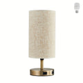 Antique bronze gold round linen table lamp, US plug, bulb included, touch three-step dimming, with in-line switch, with USB charging port, bedroom bedside lamp, office desk lamp, study desk lamp