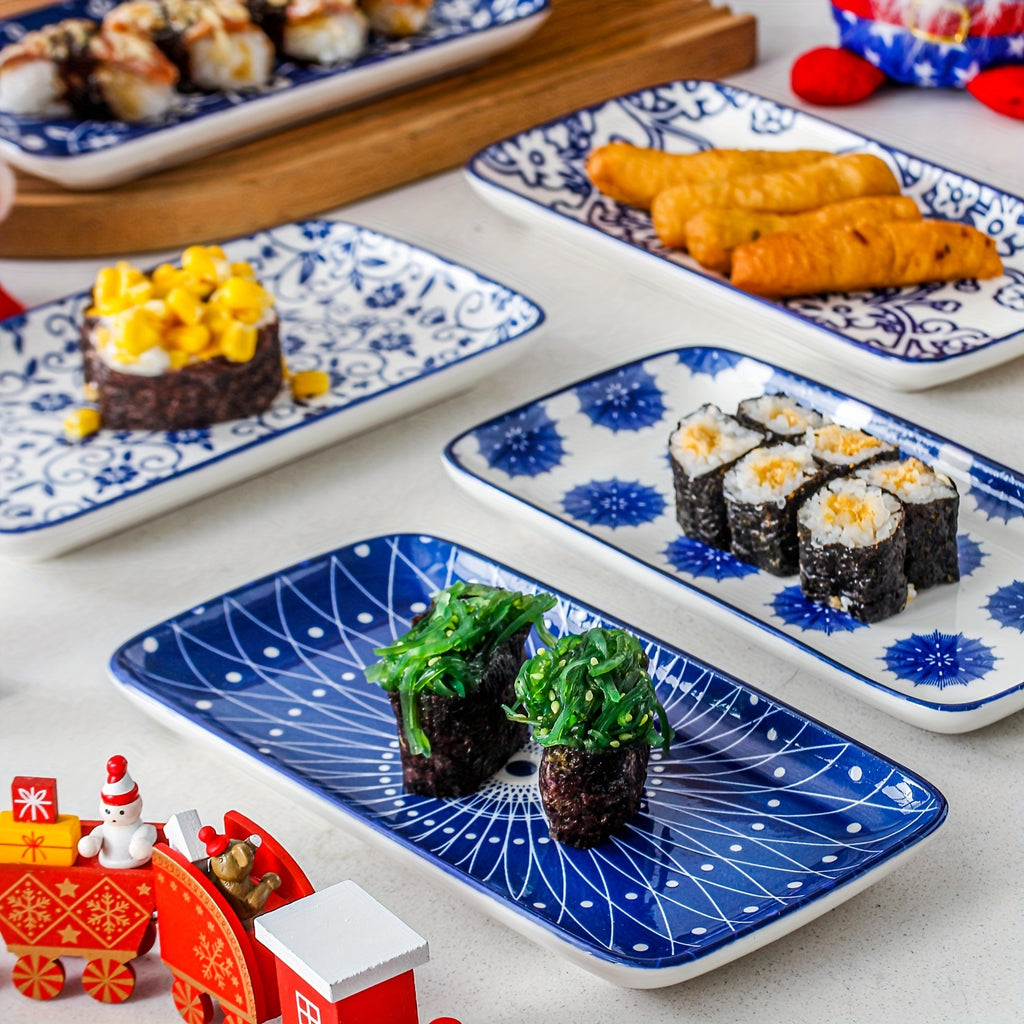 6-Piece Rectangular Plate Set, 8.1" x 4.5", Rectangular Ceramic Dinner & Appetizer Plates, Porcelain Dinner Plates – Perfect for Sushi, Salad, Dessert, Pasta – Oven, Microwave & Dishwasher Safe