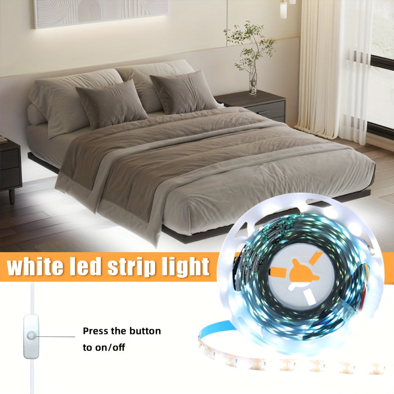 LED灯带带开关 - 5V USB供电高亮柔光，适用于梳妆台镜子、电视背光、DIY装饰、家居氛围及派对活动