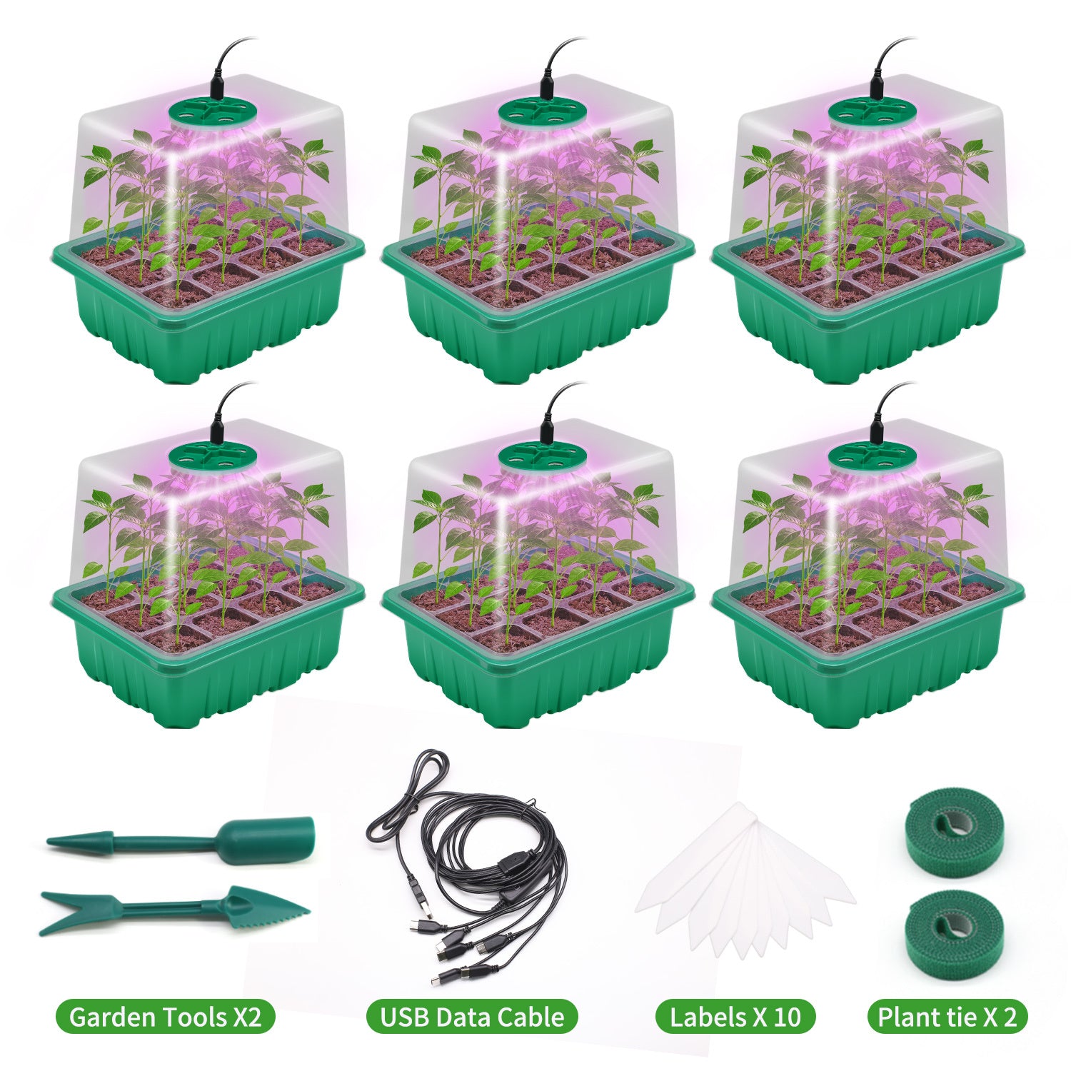 Seedling Tray with Grow Light, Drainage Holes Design, USB Powered LED Plant Grow Light, Ideal for Indoor Seedlings Flowers Greenhouse Plant Tray