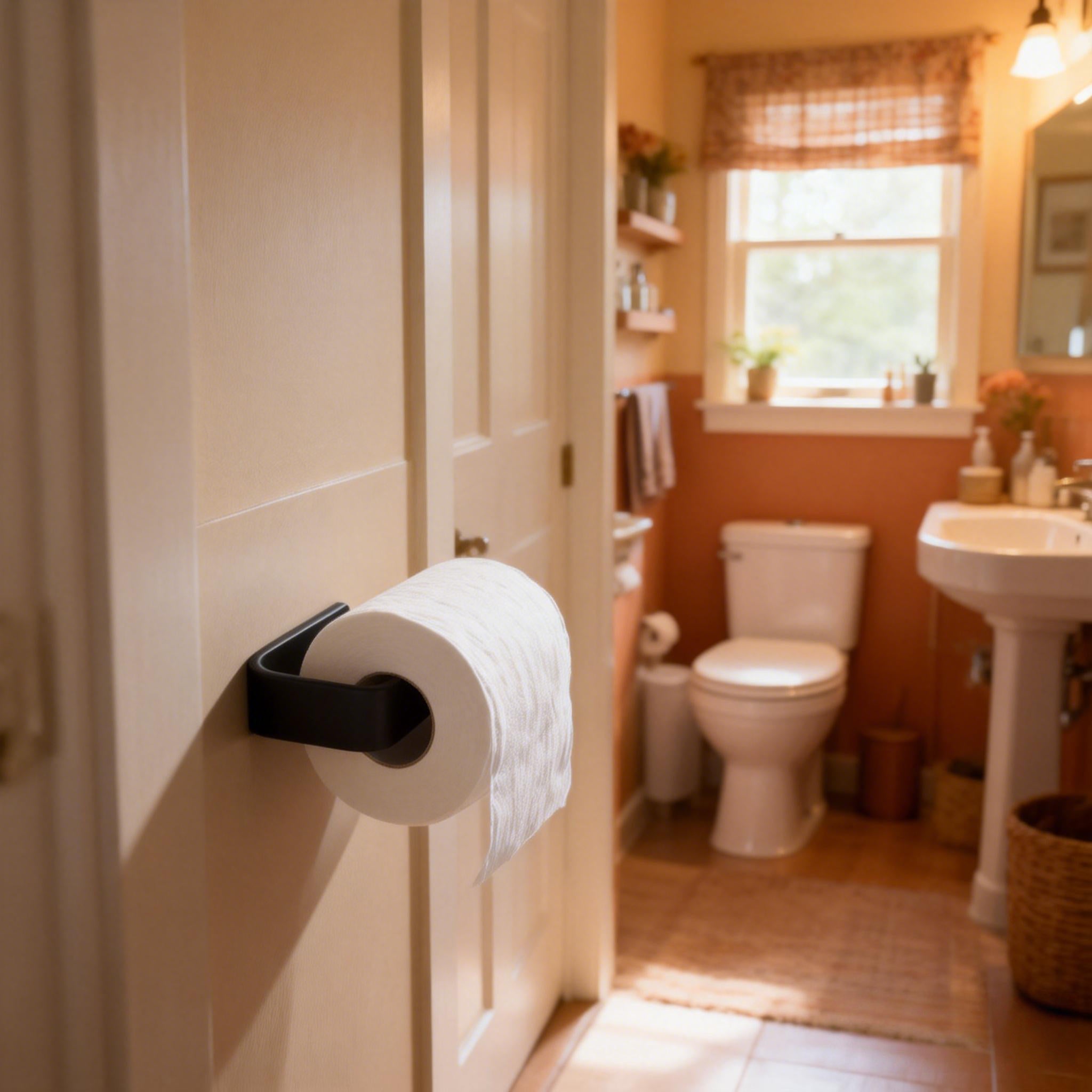 Self-Adhesive Freestanding Wall Mount Tissue Holder - Multi-Functional Paper Roll Holder for Bathroom & Kitchen