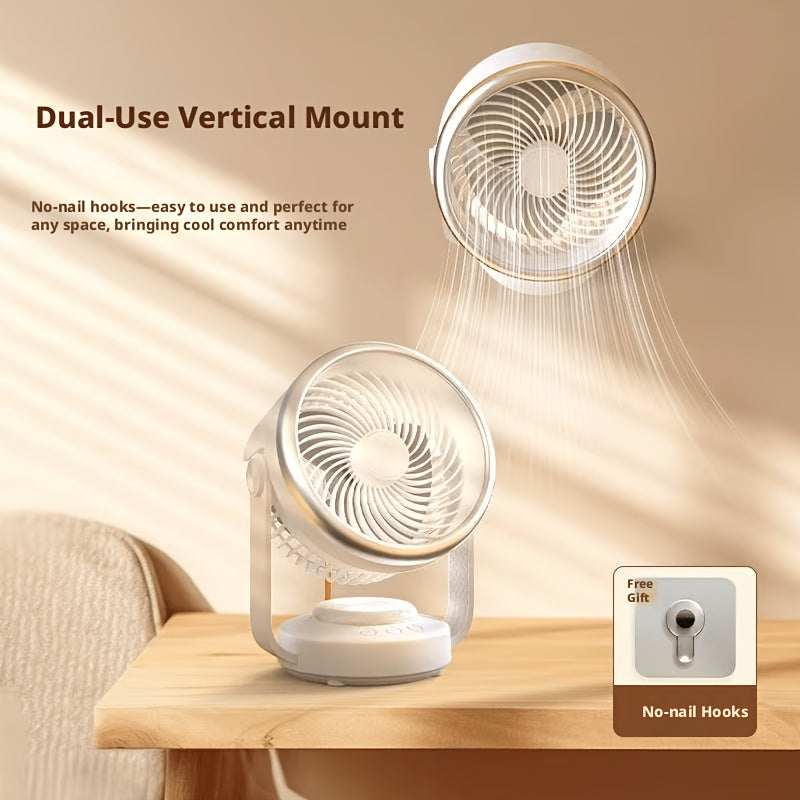 Portable USB Rechargeable Fan with LED Light, Desktop & Wall Mount Dual Use, 4 Speed High Airflow, Ultra Quiet Operation, Perfect for Home Office Bedroom Dormitory, Ideal Summer Gift