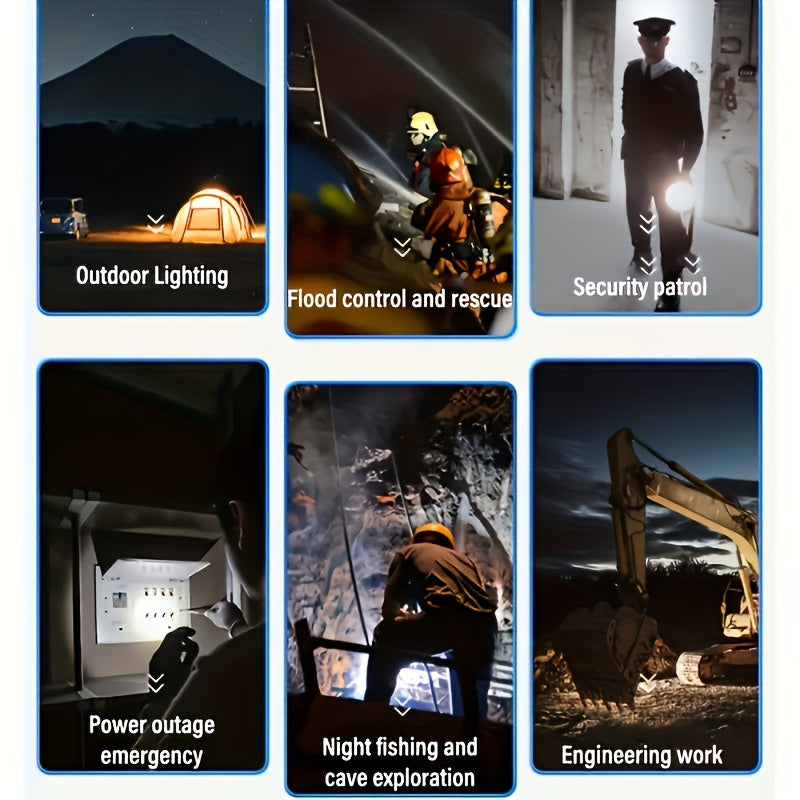 1Pc Rechargeable Spotlight Flashlight with Interchangeable Lenses, High Bright Searchlight, 6 Lighting Modes & 3 Color Filters, Handheld LED Torch with USB Cable, Perfect for Hunting, Home Lighting, Emergency Use