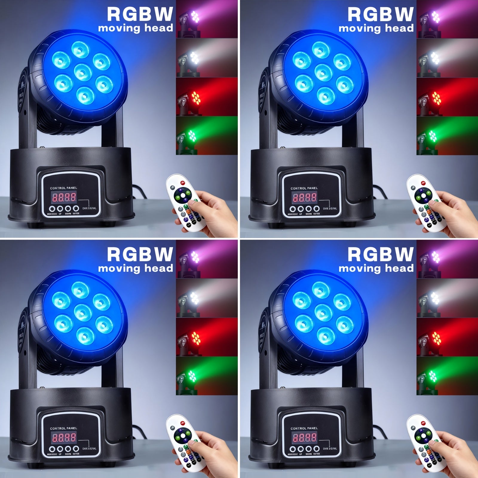 Moving head light RGBW stage lighting DJ light 7 x 10W LED beam spotlight 9/14 channel wash light, with DMX and sound activation, suitable for parties, churches, weddings, bars, Christmas, Halloween, disco and other occasions