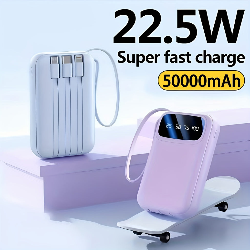 50000mAh Portable Power Bank, Comes With Four Data Cables/lanyard/LED Power Display, Suitable For Fast Charging Of Mobile Phones Such As IPhone/Android And Digital Electronic Products, Outdoor Portable Emergency Power Backup Battery Pack, Gift