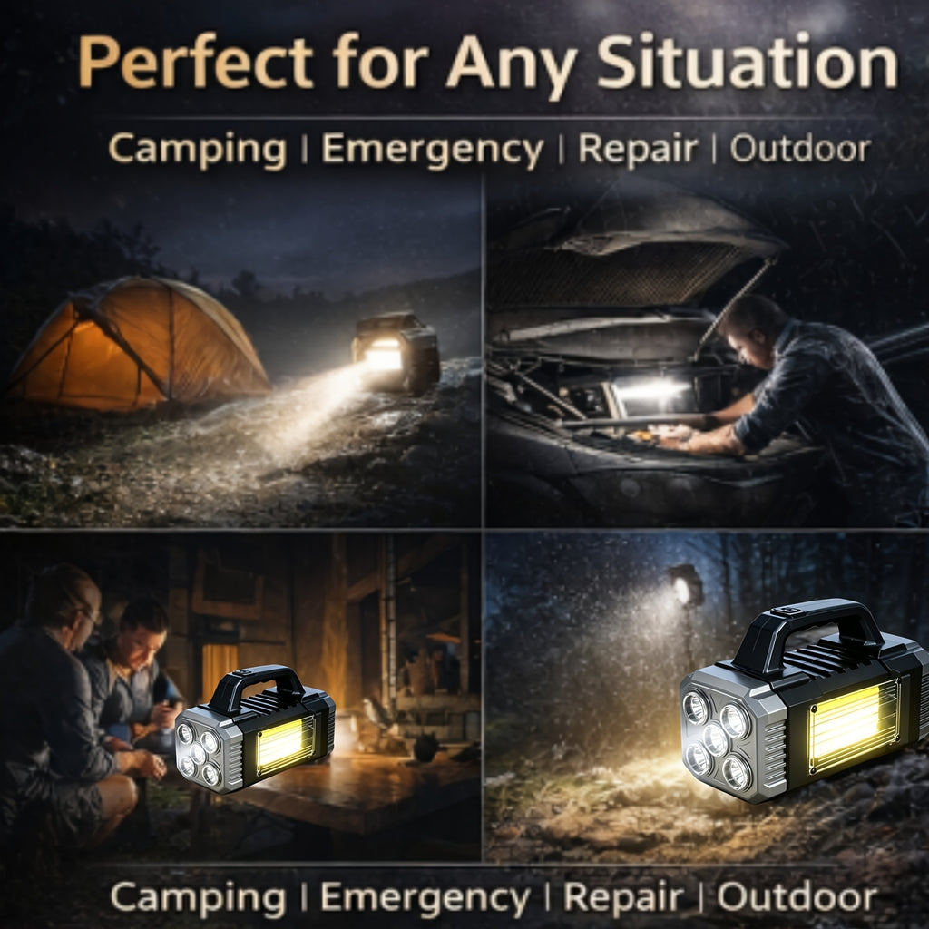 Camping Lantern, Rechargeable LED Light, Flashlight, 3 Light Sources, Solar Light with USB-C Fast Charging, Portable Camping Light, 6 Modes, High-Brightness Floodlight, Emergency Light