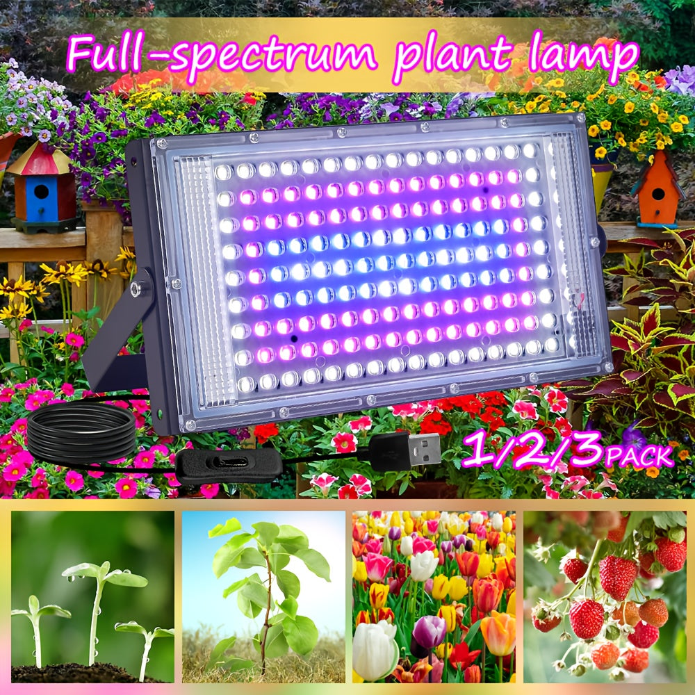 Available in 1/2/3-Pack, Equipped with 144 LED Beads, Full Spectrum Light for Plant Growth, 5V USB Plug, Hanging Grow Light with On/Off Switch, Ideal for Indoor Plants at Growth and Flowering Stages