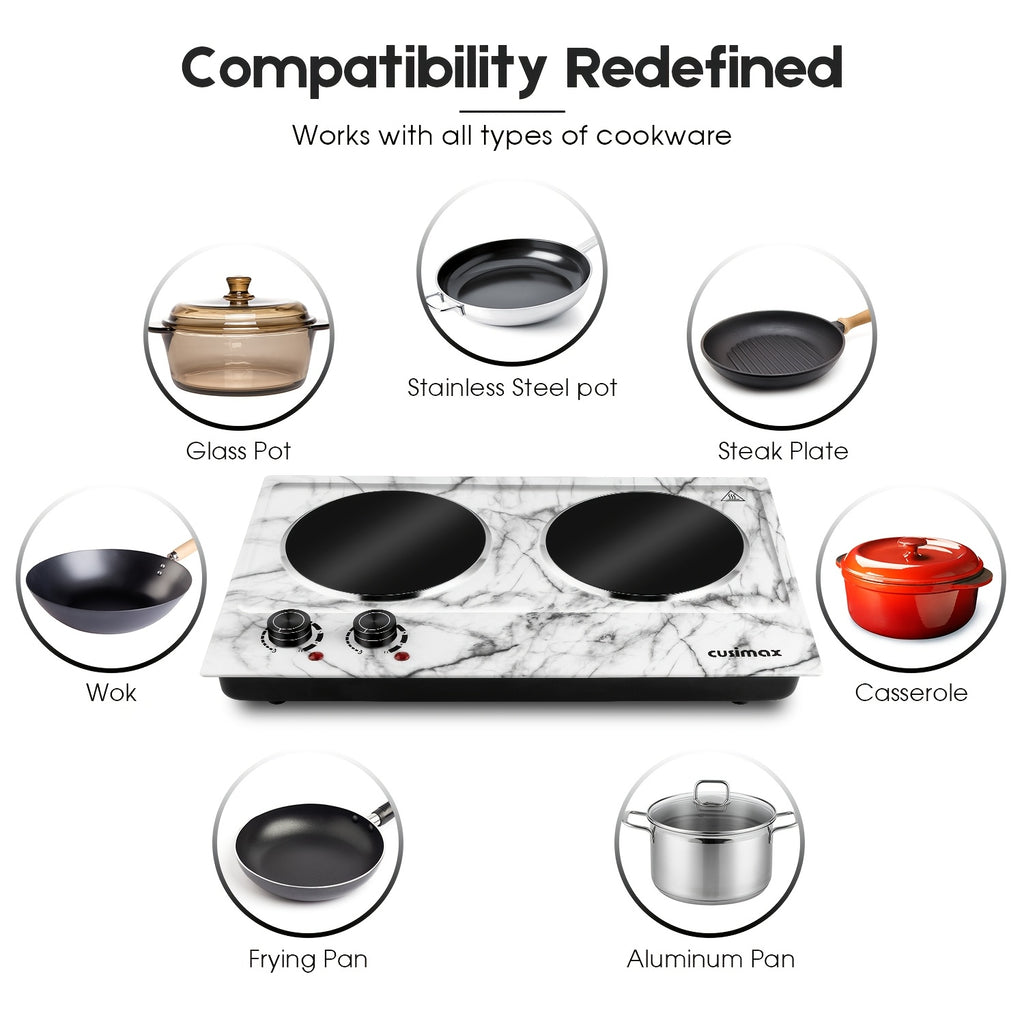 Portable Electric Hot Plate, 1800W Glass Double-Sided Countertop Stove, Dual-Control Stainless Steel Infrared Electric Stove, Small Electric Cooker, Ideal for Home, Dormitory & Office