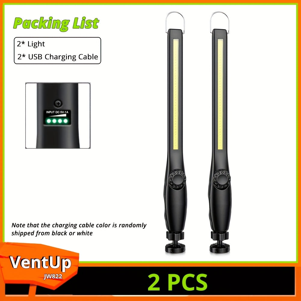 1/2Pcs Super Bright Handheld Work Light Rechargeable LED Flashlight Power Level Display Rotatable Dimmable Hands-Free COB Flashlight With Hook USB Charging for Fishing Hiking
