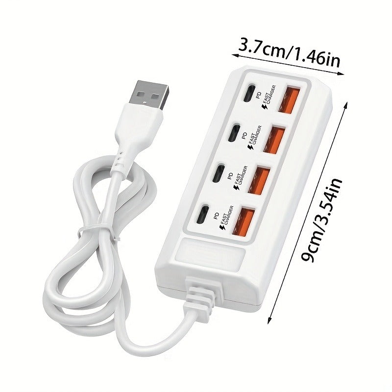 1 25W USB Charger, 8-Port Fast Charging Adapter, 4 Type-C + 4 USB Multi-Port Charger, USB Converter Socket Expansion Dock, Portable Charging Station, Power Adapter